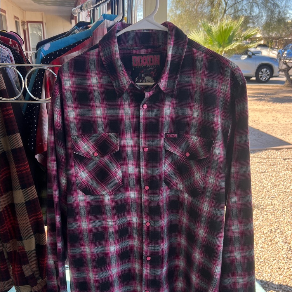DIXXON Men's Pink and Black Plaid Button Down Shirt